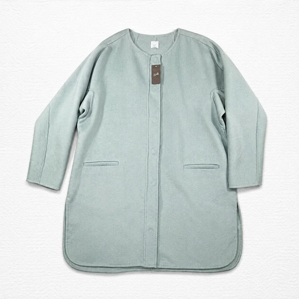 Jill Wool Blend Coat XL White Jade Collarless Snap Front NWT